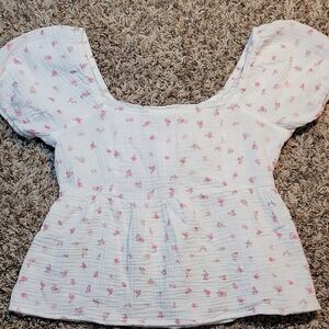 Hippie Rose White and Pink Floral Blouse